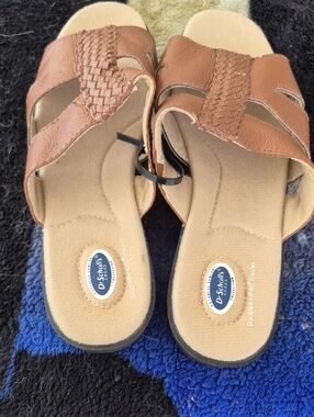 Dr. Scholl's Brown Woven Leather Slide Sandals